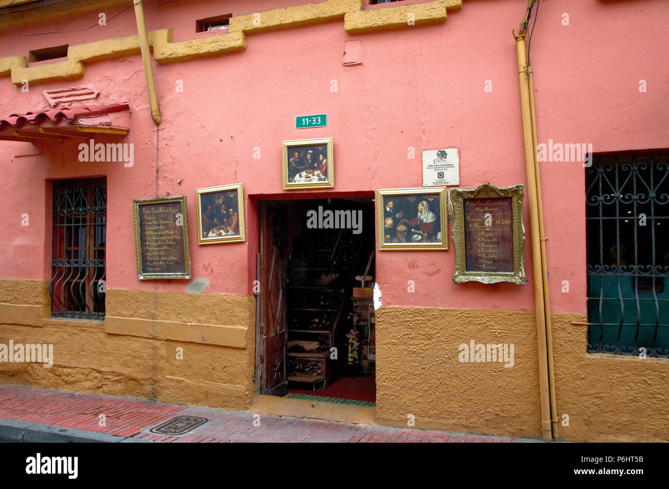 Entrance to a restaurant Canitina in La Candelaria, Bogota, Colombia Stock Photo
