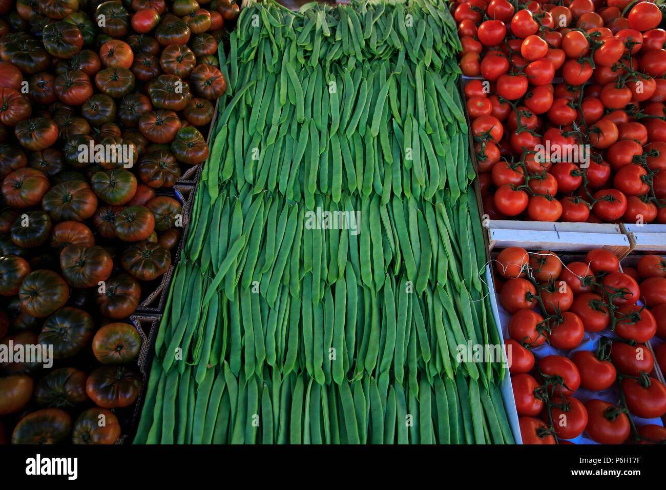 Display of fruits and vegetables at a weekend market at Alcala De