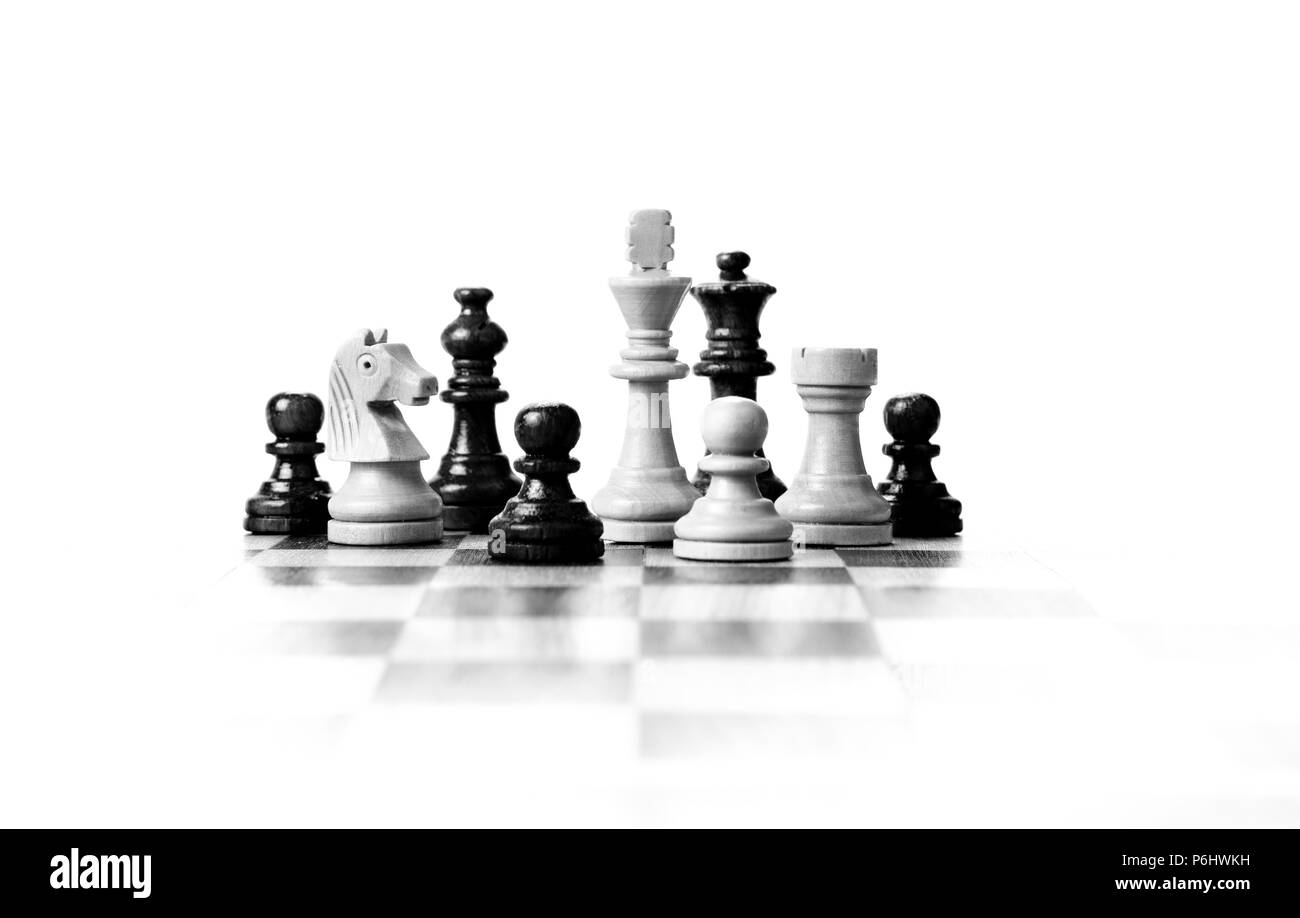 chess pieces on the board on white background Stock Photo - Alamy