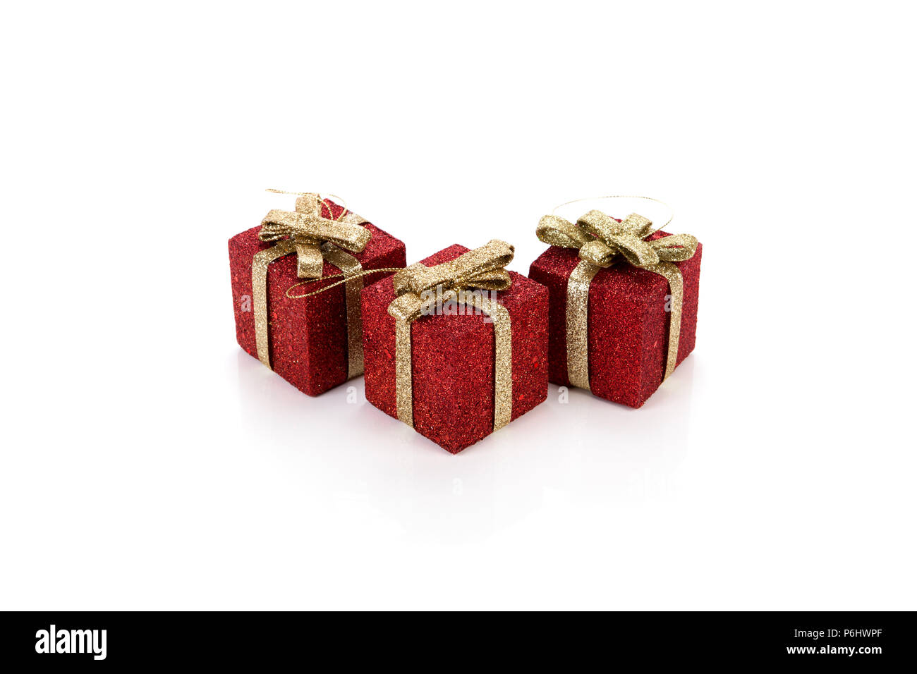 Artificial red gift boxes decorated Stock Photo Alamy