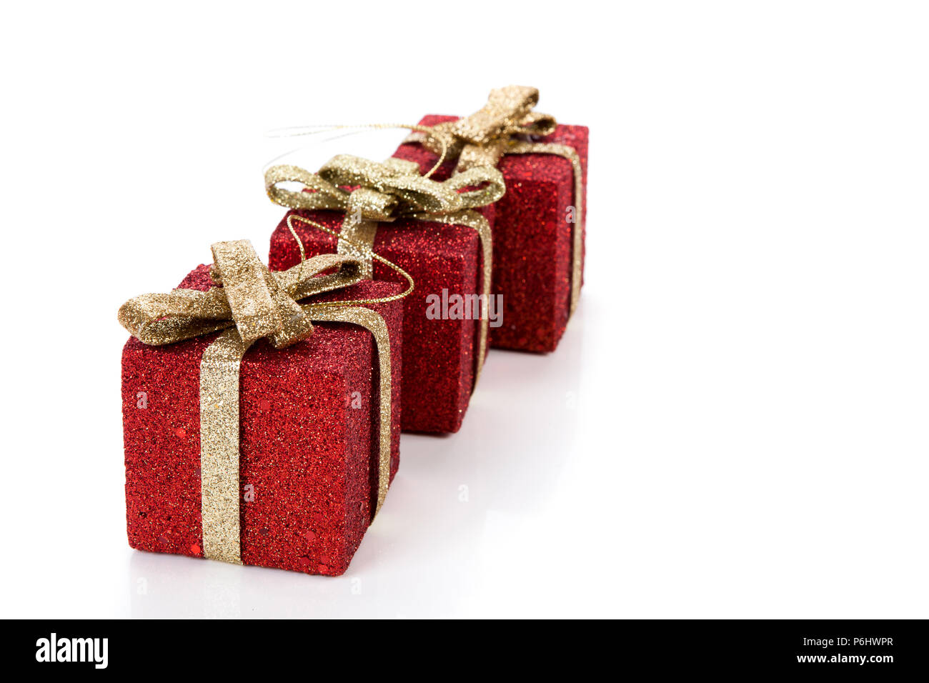 Artificial red gift boxes decorated Stock Photo Alamy