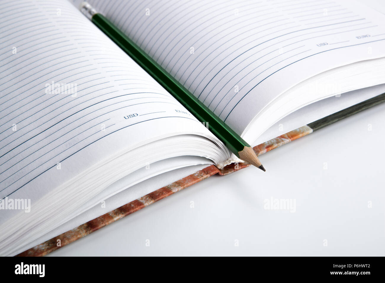 open diary with shiny pencil Stock Photo
