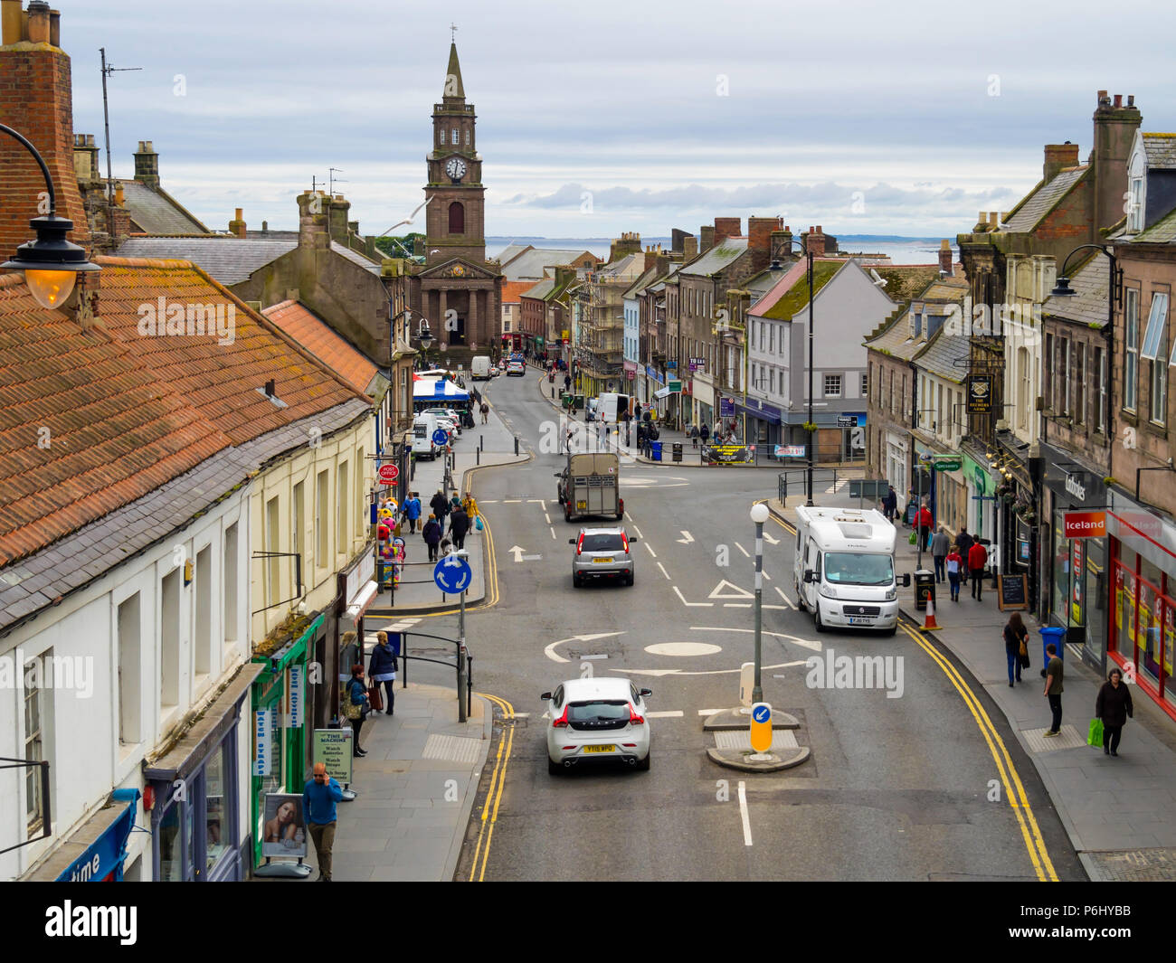 View looking south down Marygate the main shopping street in Berwick on