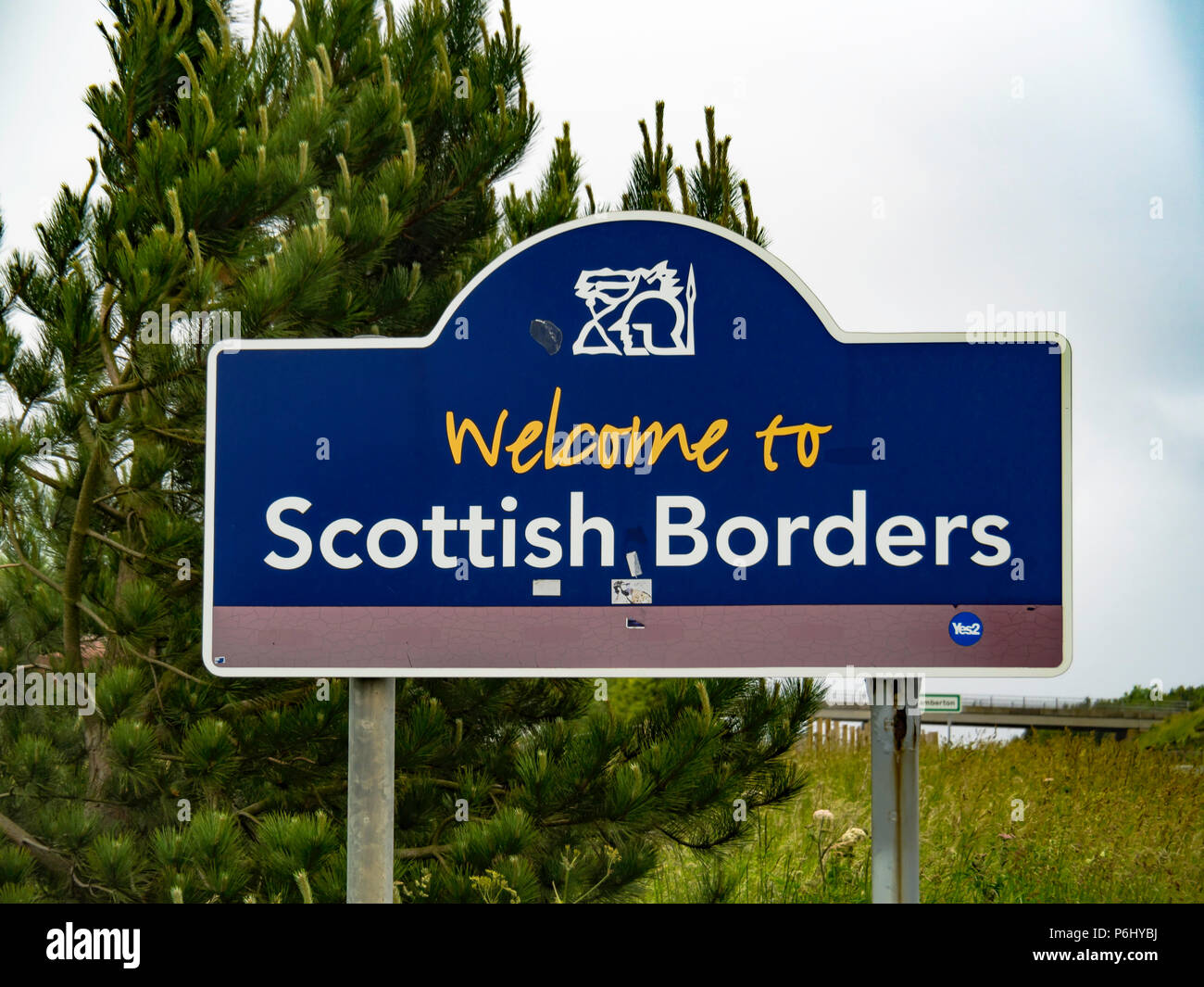 Welcome to Scottish Borders road sign on the A1 road on the border between England and Scotland Stock Photo
