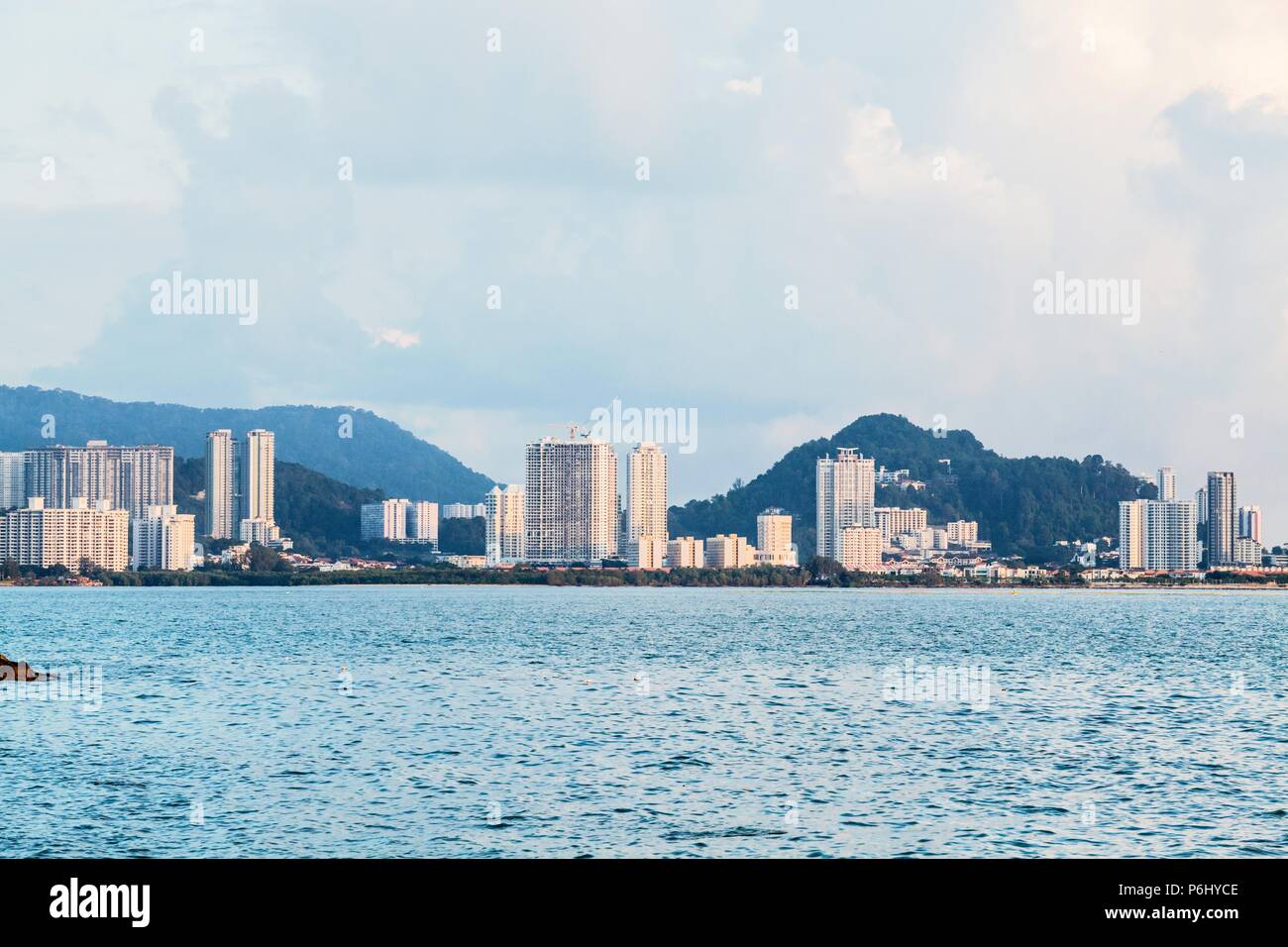 Tanjung Bungah skyscraper view with mountain and sea, Penang Malaysia