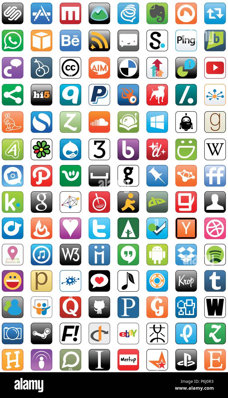 New Icons of Popular Social Media Apps Such As: Facebook, Find My Friends,  Badoo Dating, Skype, Telegram, Instagram, TextMe and Editorial Stock Photo  - Image of dating, brand: 170199103