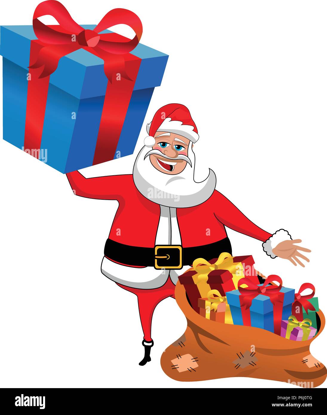 Santa claus cartoon holding Big Wrapped Gift showing sack full of gifts  isolated Stock Vector Image & Art - Alamy