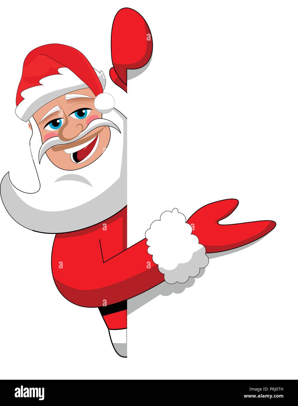 Santa claus cartoon presenting blank white billboard sign isolated ...