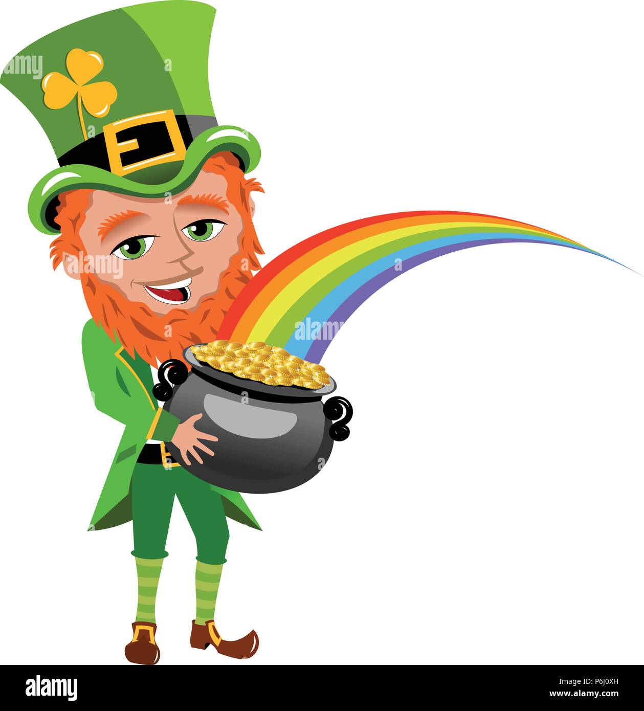 Saint Patricks Day Leprechaun Holding Pot of Gold Stock Vector Image & Art - Alamy