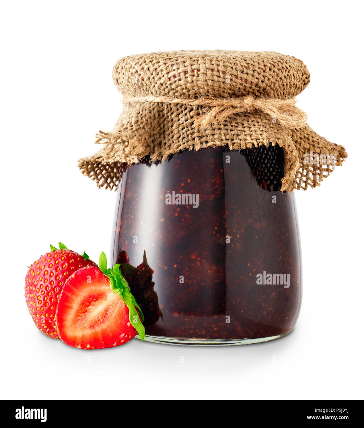 glass jar of homemade strawberry jam and fresh berries isolated on ...
