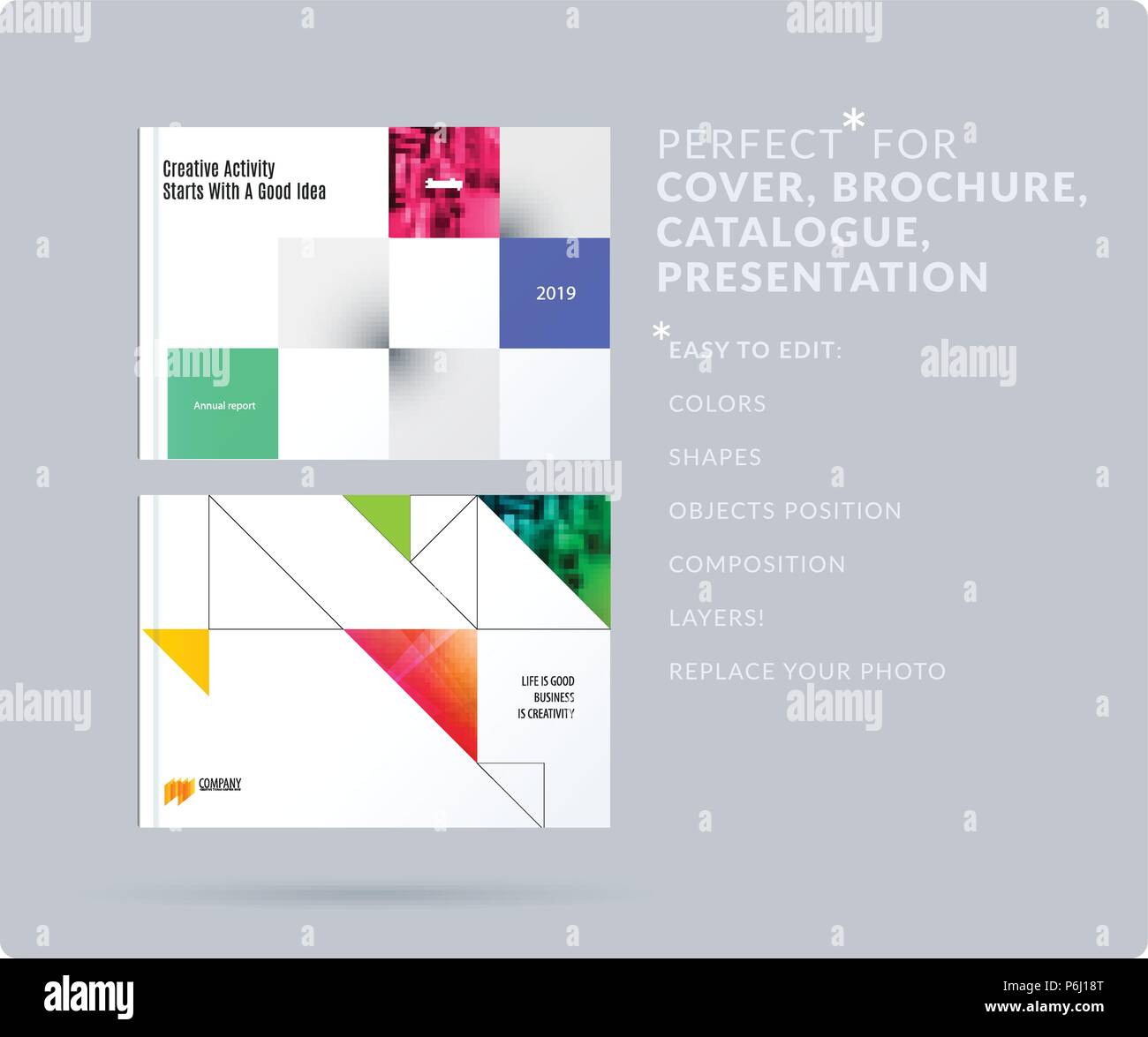 Square design presentation template with colourful rectangles shadows ...