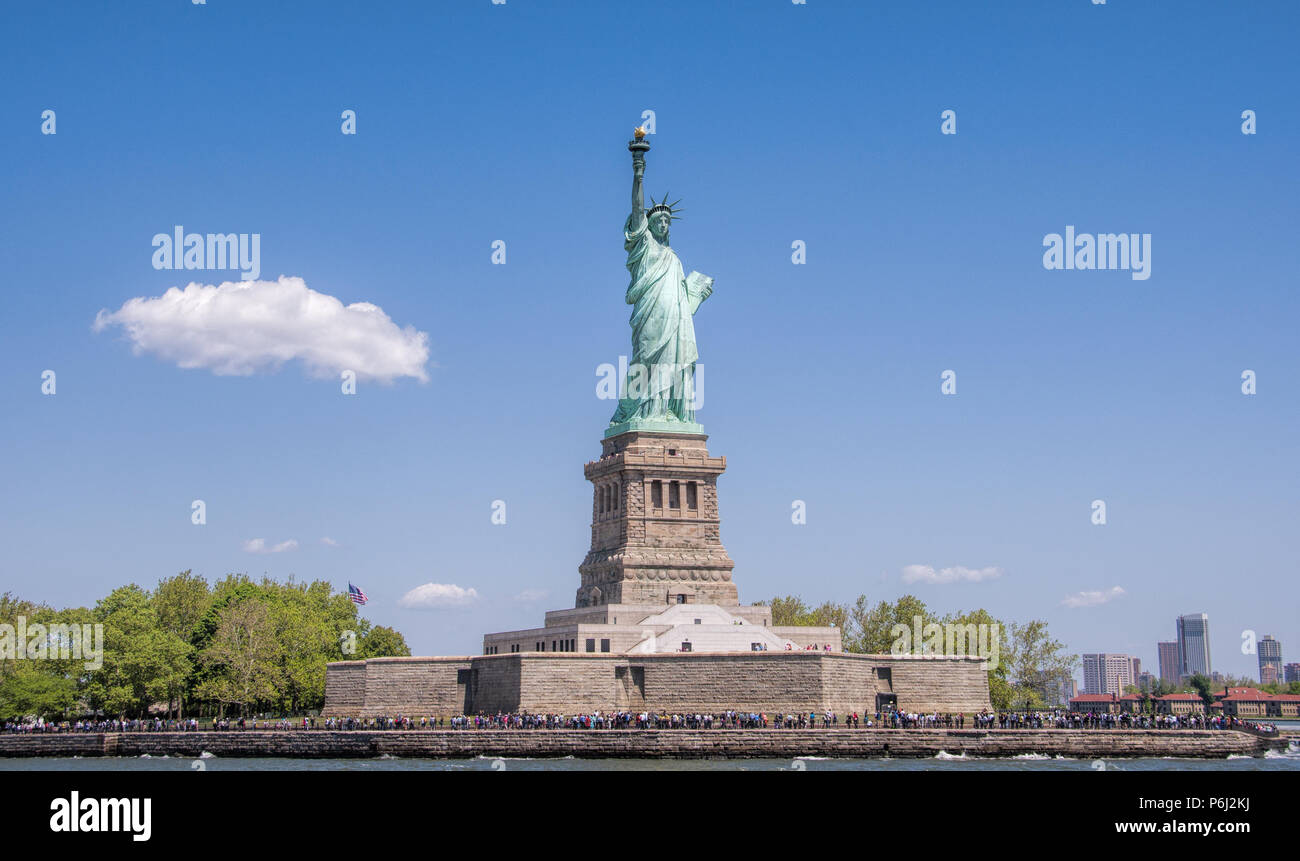 22 May 2015 - New York City, USA. Famous Statue of Liberty sculpture, an American landmark, the symbol of freedom, a tourist attraction located in New York City Stock Photo