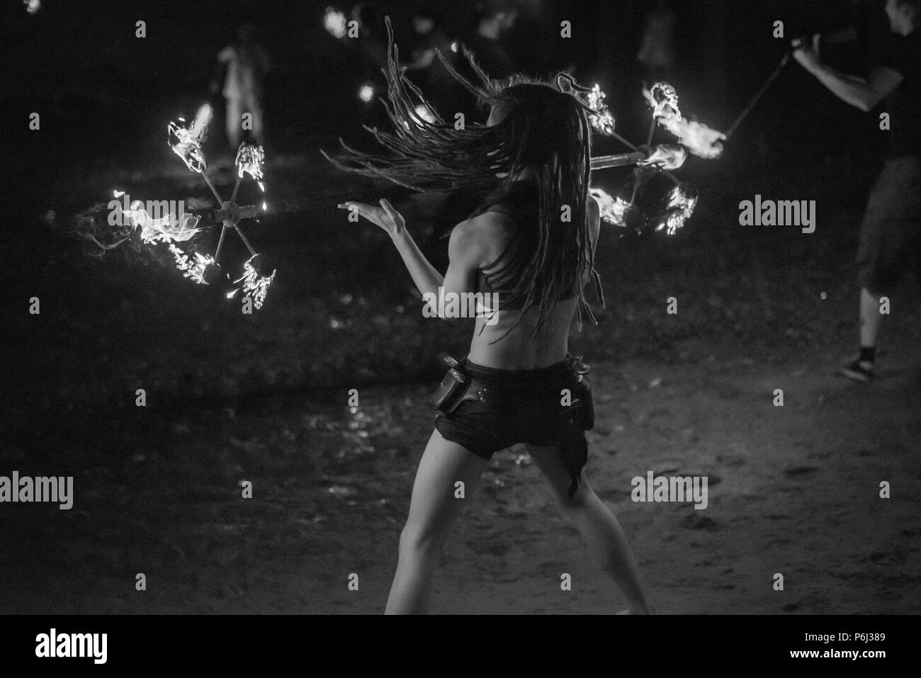 Fire Spinners Stock Photo Alamy