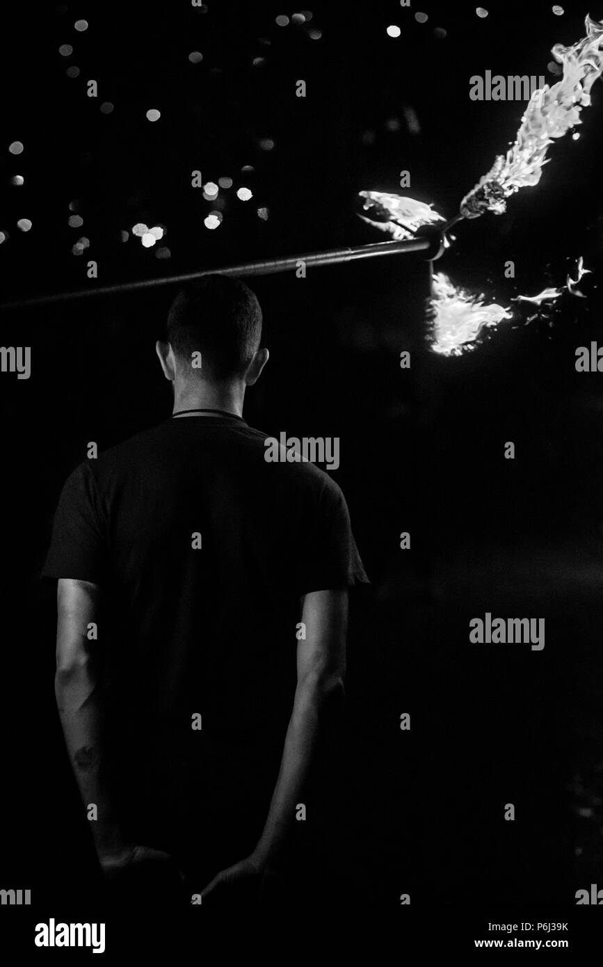 Fire Spinners Stock Photo Alamy