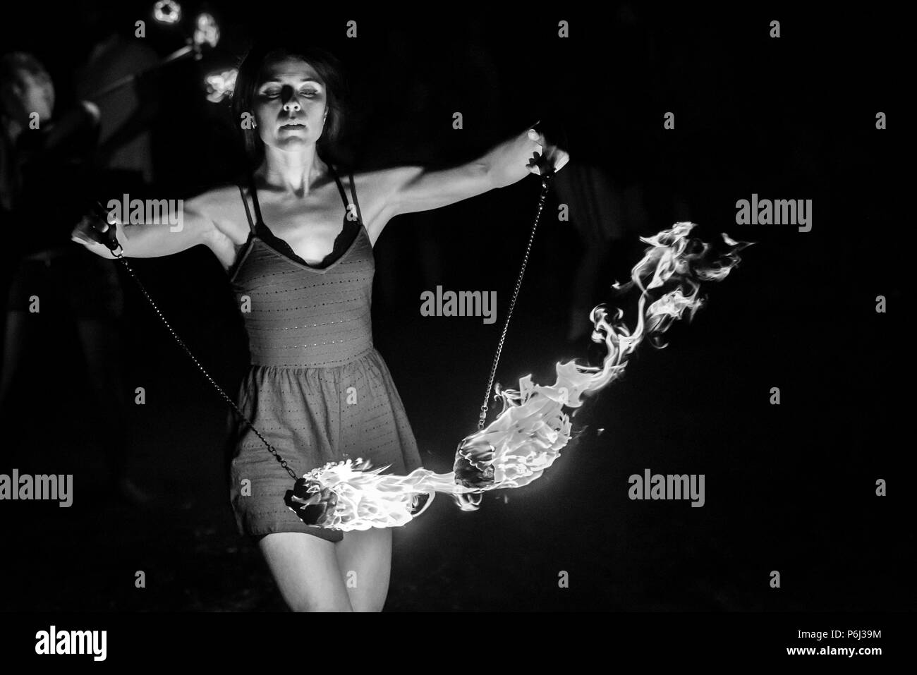 Fire Spinners Stock Photo Alamy