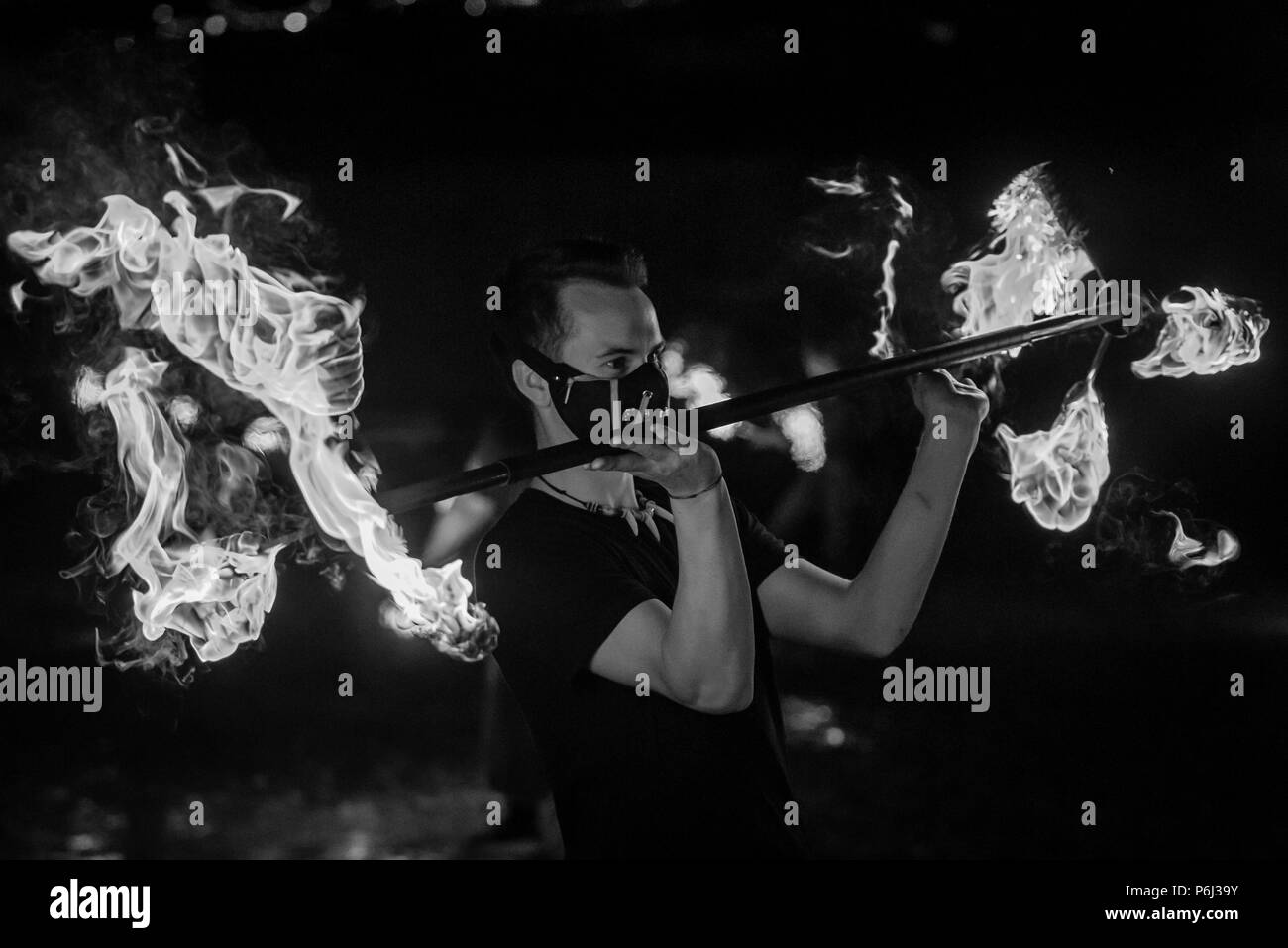 Fire Spinners Stock Photo Alamy