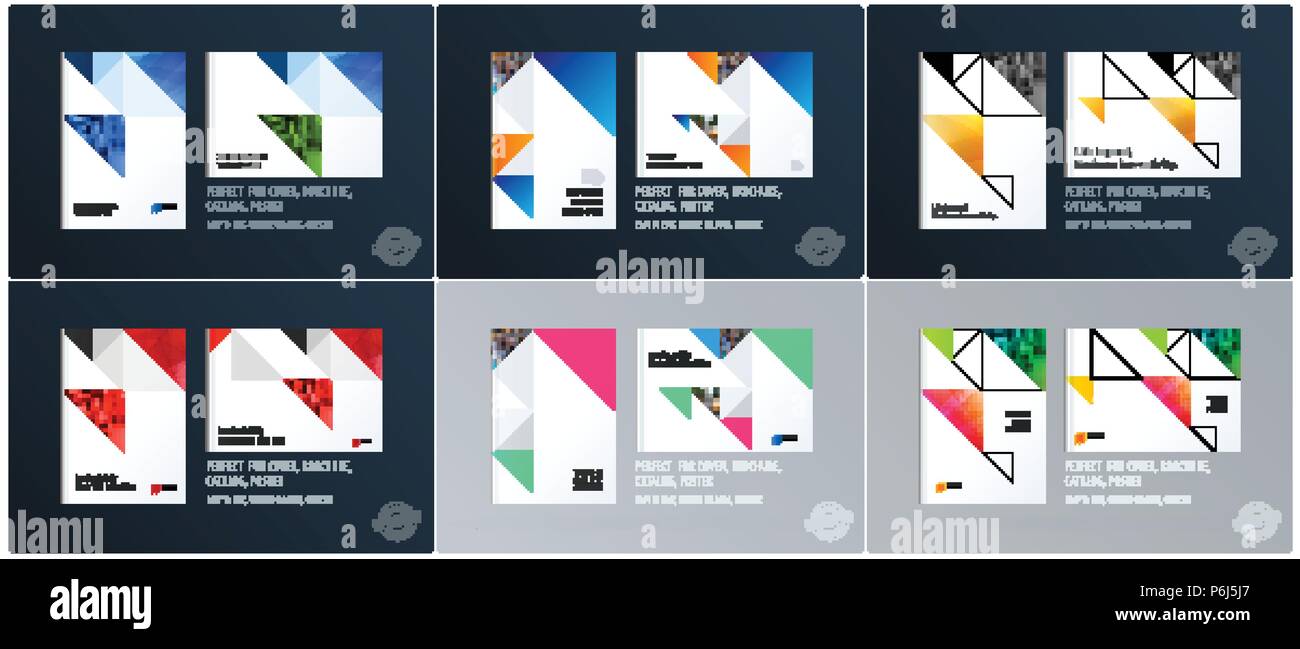 Brochure design triangular template. Colourful modern abstract set, annual report with shapes for branding. Stock Vector