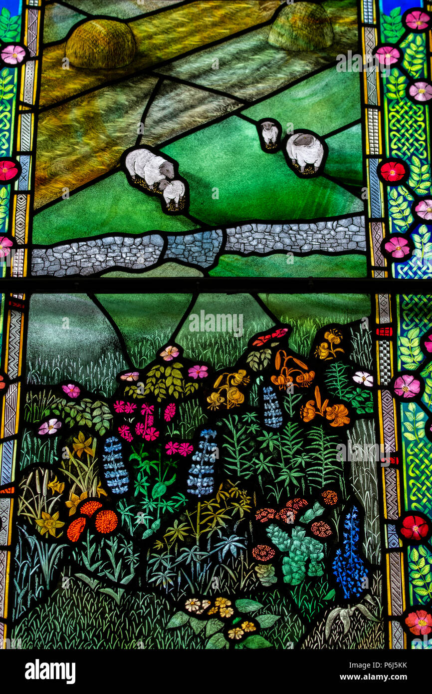 Great Britain, Shetland, Fair Isle. Church of Scotland Kirk, stained