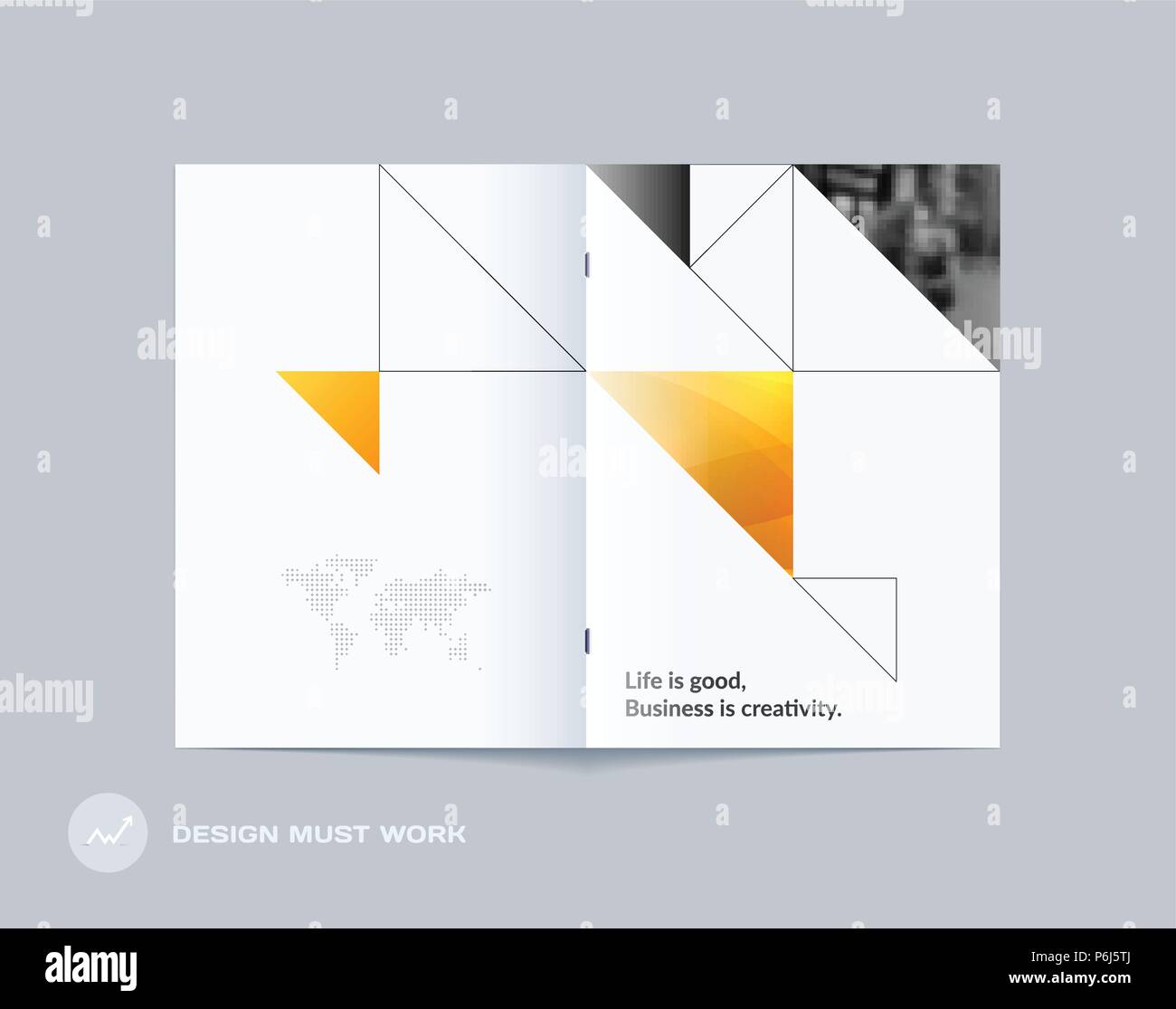 Abstract double-page brochure design triangular style with colourful triangles for branding. Business vector presentation broadside. Stock Vector