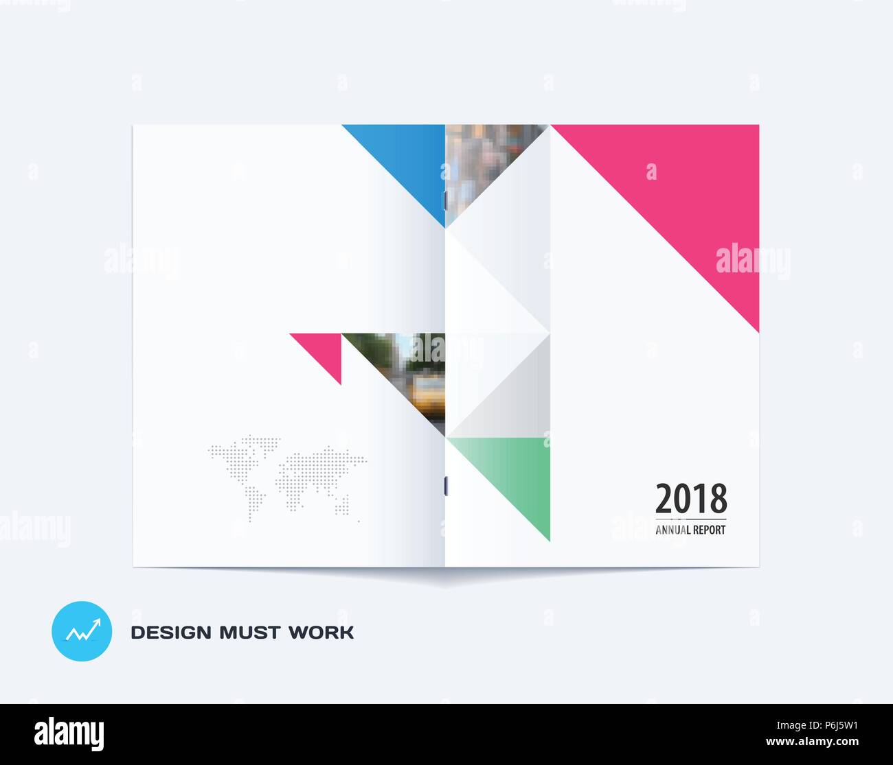 Abstract double-page brochure design triangular style with colourful triangles for branding. Business vector presentation broadside. Stock Vector