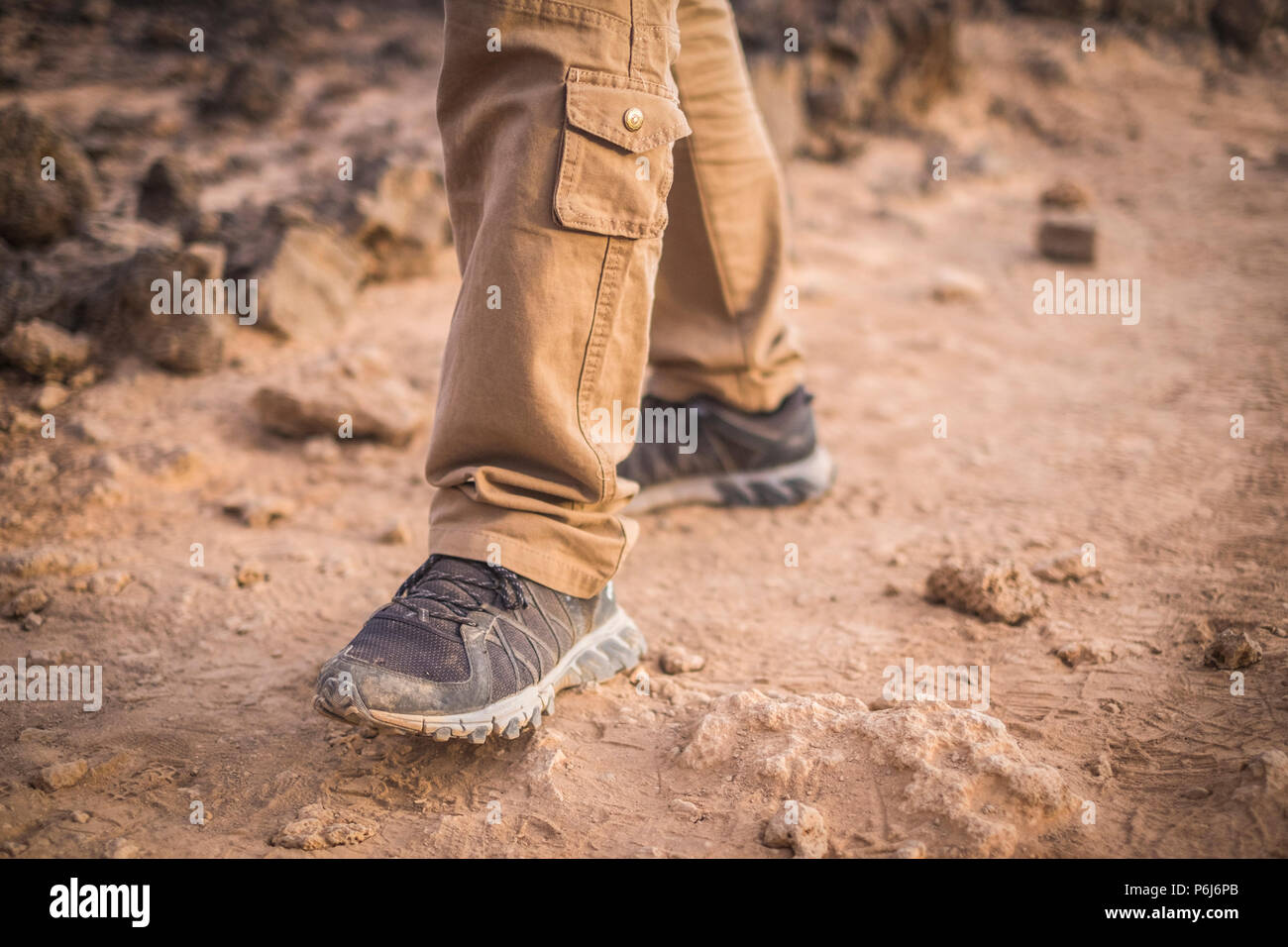 closeup of shoes do trekking on the 