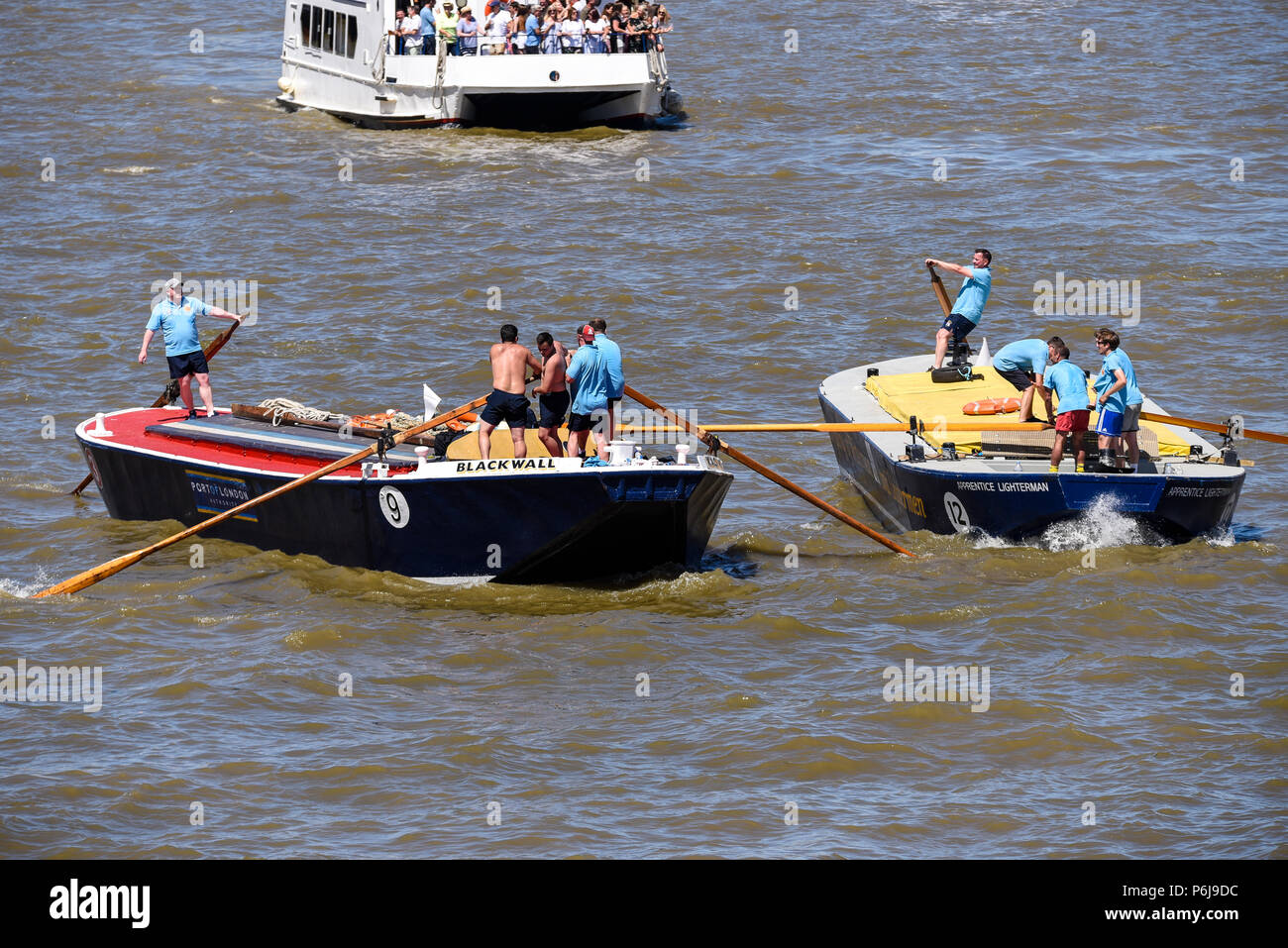 Thames Historic Barge Race Rowers Row Large 30 Ton Barges From Greenwich To The Finish Line