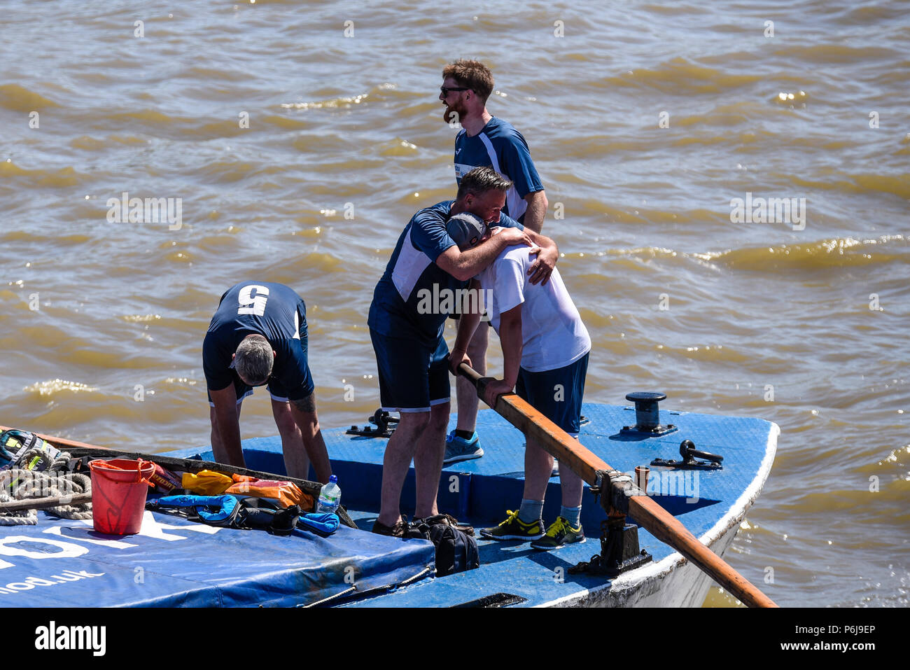 Thames Historic Barge Race. Rowers row large 30 ton barges from ...
