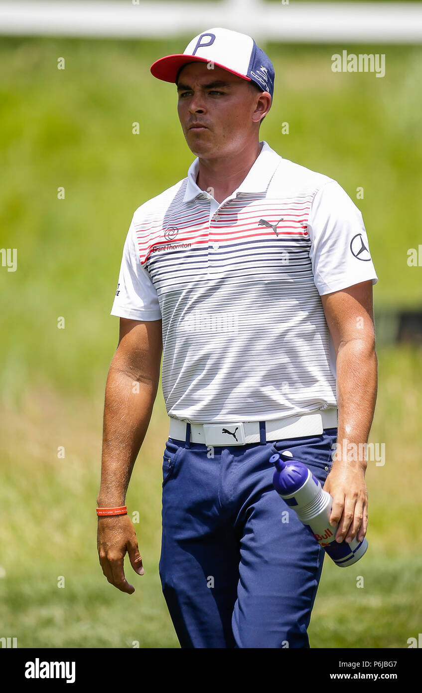 Potomac, MD, USA. 30th June, 2018. Rickie Fowler during the third round of the Quicken Loans National at TPC Potomac in Potomac, MD. Justin Cooper/CSM/Alamy Live News Stock Photo