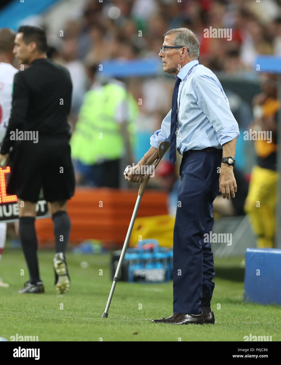 Sochi, Russia. 30th June, 2018. Head coach Oscar Tabarez of Uruguay is seen during the 2018 FIFA World Cup round of 16 match between Uruguay and Portugal in Sochi, Russia, June 30, 2018. Uruguay won 2-1 and advanced to the quarter-final. Credit: Fei Maohua/Xinhua/Alamy Live News Stock Photo