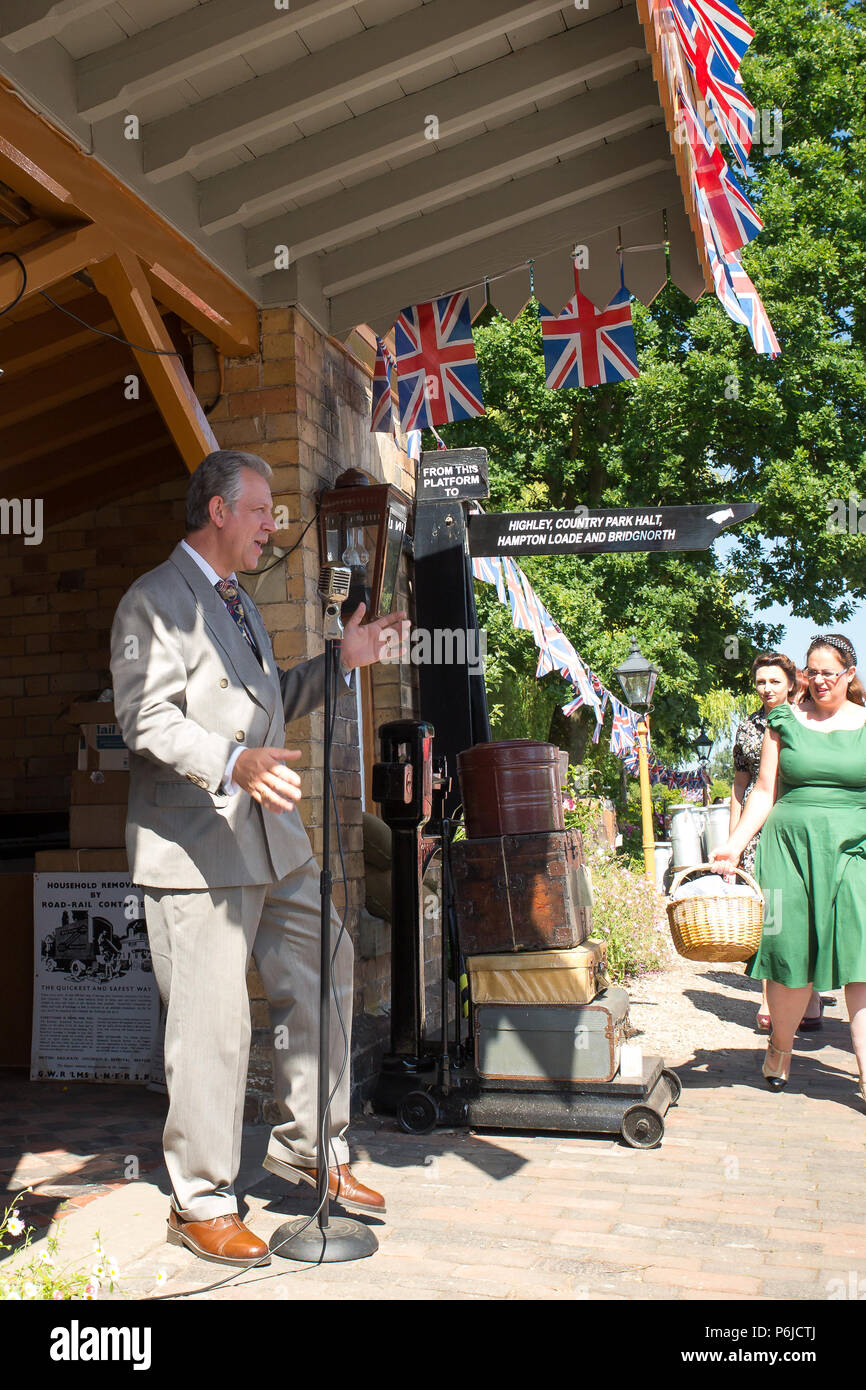 Kidderminster, UK. 30th June, 2018. A journey back in time begins on the Severn Valley Railway as all involved turn the clock back to the 1940s. Visitors and staff pull out all the stops to ensure a realistic wartime Britain is experienced by all on this heritage railway line. Credit: Lee Hudson/Alamy Live News Stock Photo