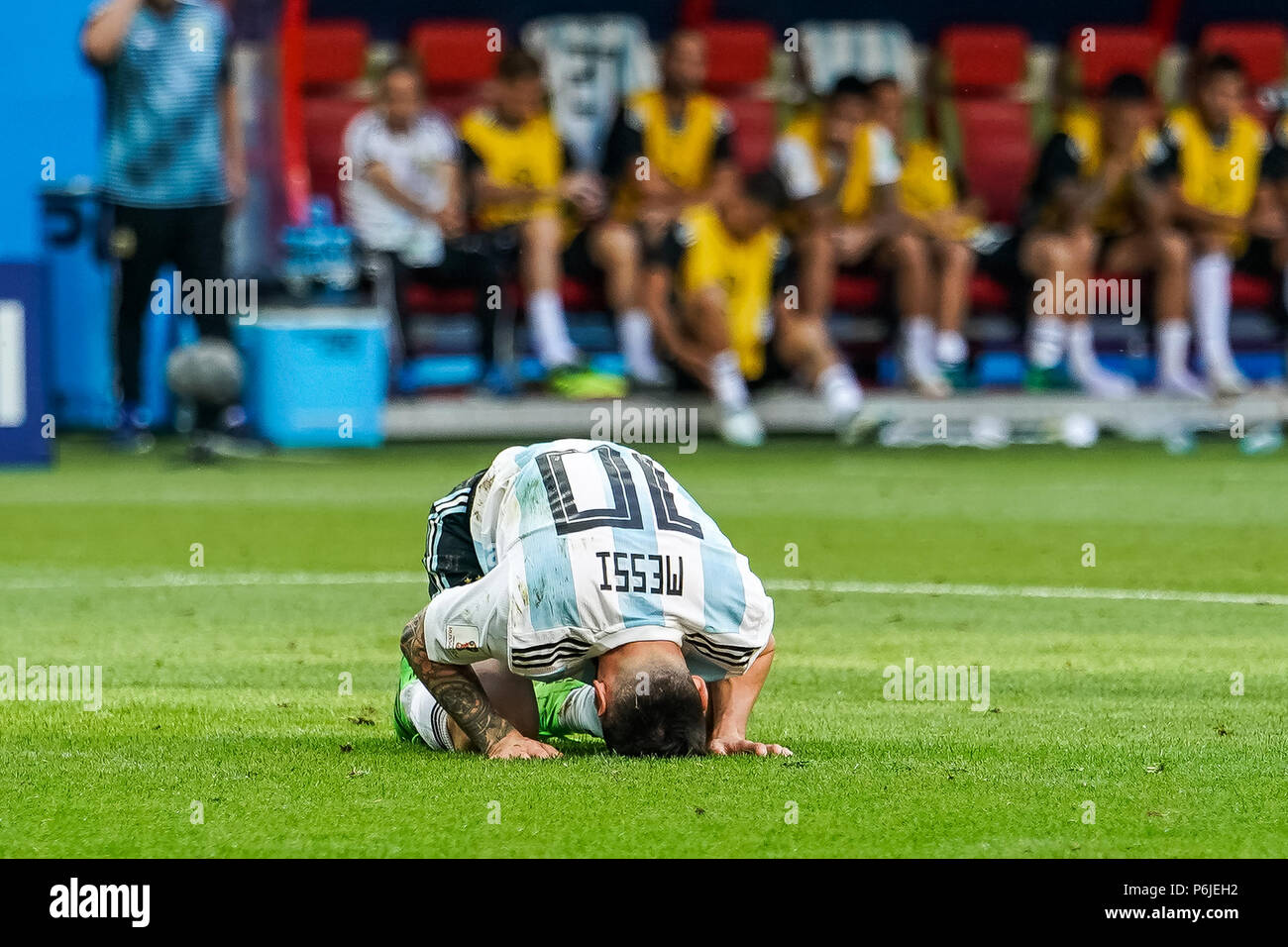 Kazan Arena, Kazan, Russia. 30th June, 2018. FIFA World Cup Football, Round of 16, France versus Argentina; Lionel Messi of Argentina after shooting on goal Credit: Action Plus Sports/Alamy Live News Stock Photo
