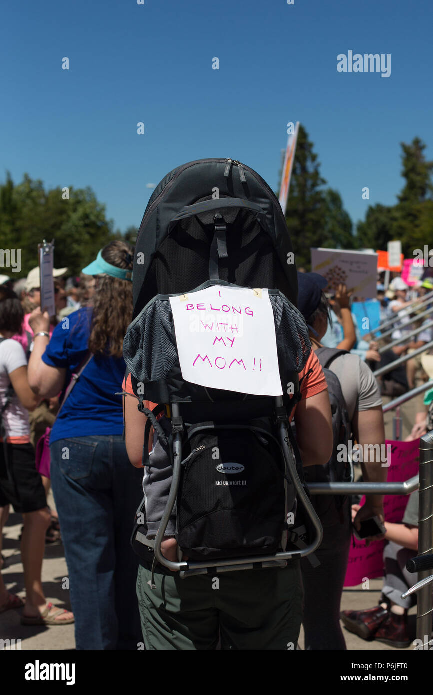 Eugene, Oregon, USA. 30th June, 2018. Citizens rally to protest the separation of immigrant children from their parents when crossing the border into the United States. Copyright: Gina Kelly/Alamy Live News Stock Photo