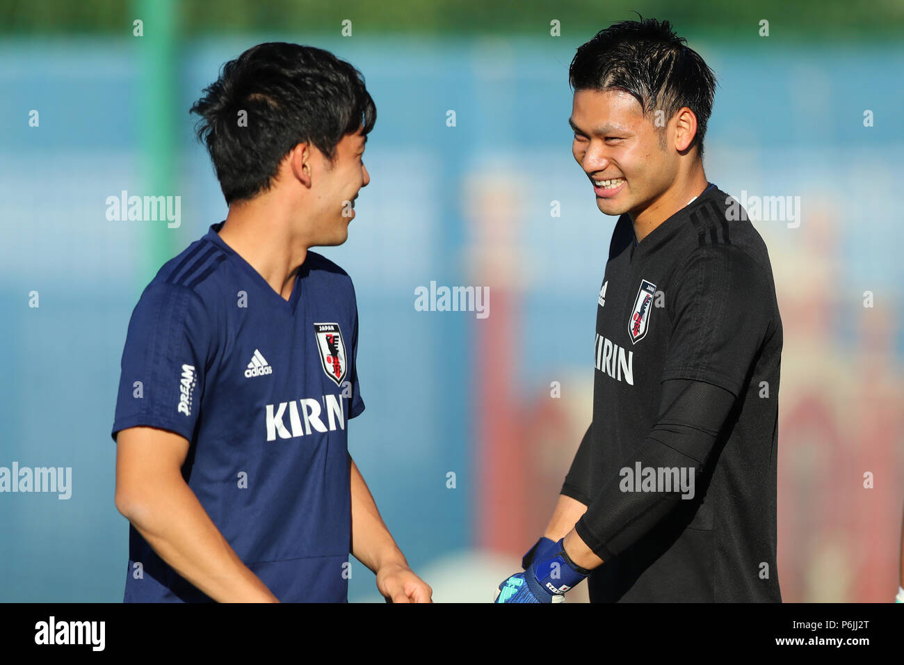 Kazan, Russia. 29th June, 2018. (L-R) Wataru Endo, Kosuke Nakamura (JPN) Football/Soccer : Japan training session during FIFA World Cup Russia 2018 in Kazan, Russia . Credit: Yohei Osada/AFLO SPORT/Alamy Live News Stock Photo