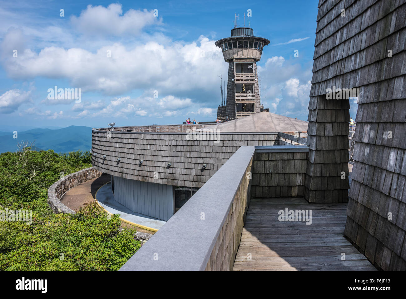 Brasstown Bald observation deck and tower is the highest point in the state of Georgia, with views of North and South Carolina, Georgia, and Tennessee. Stock Photo