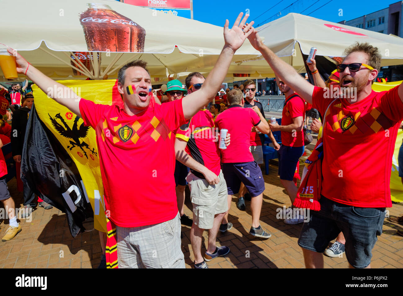 Football fans support teams on the street of the city on the day of the ...