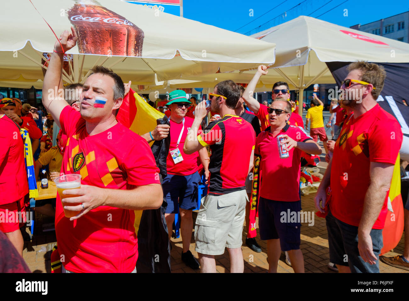 Football fans support teams on the street of the city on the day of the ...