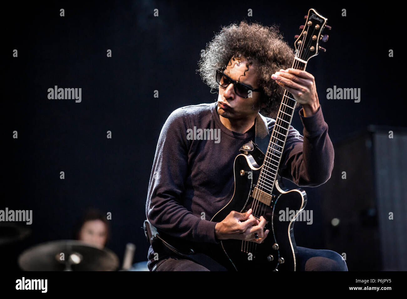 Norway, Halden - June 21, 2018. The American rock band Alice in Chains performs a live concert during the Norwegian music metal festival Tons of Rock 2018 in Halden. Here singer and guitarist William DuVall is seen live on stage. (Photo credit: Gonzales Photo - Terje Dokken). Stock Photo