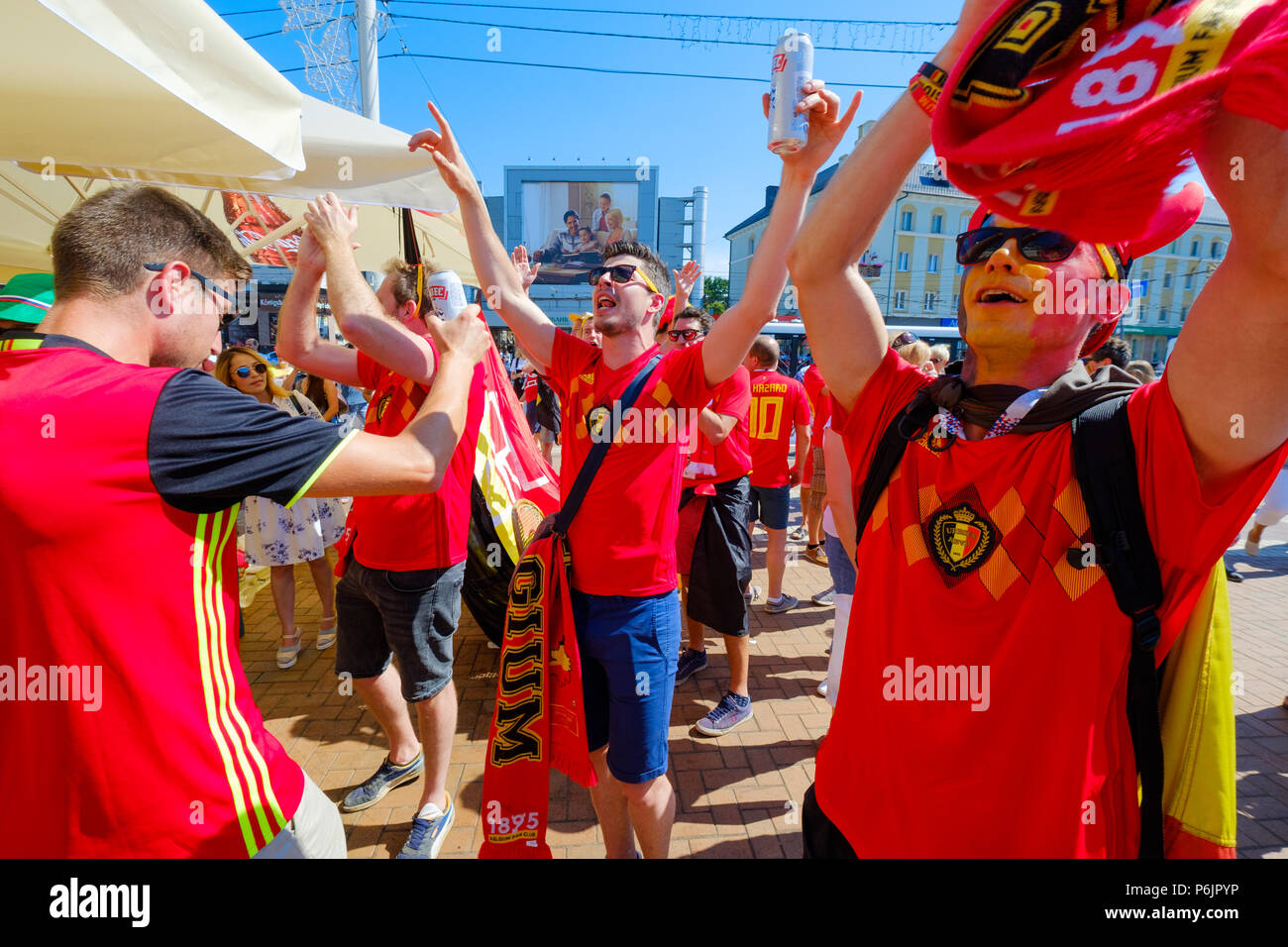Football fans support teams on the street of the city on the day of the ...