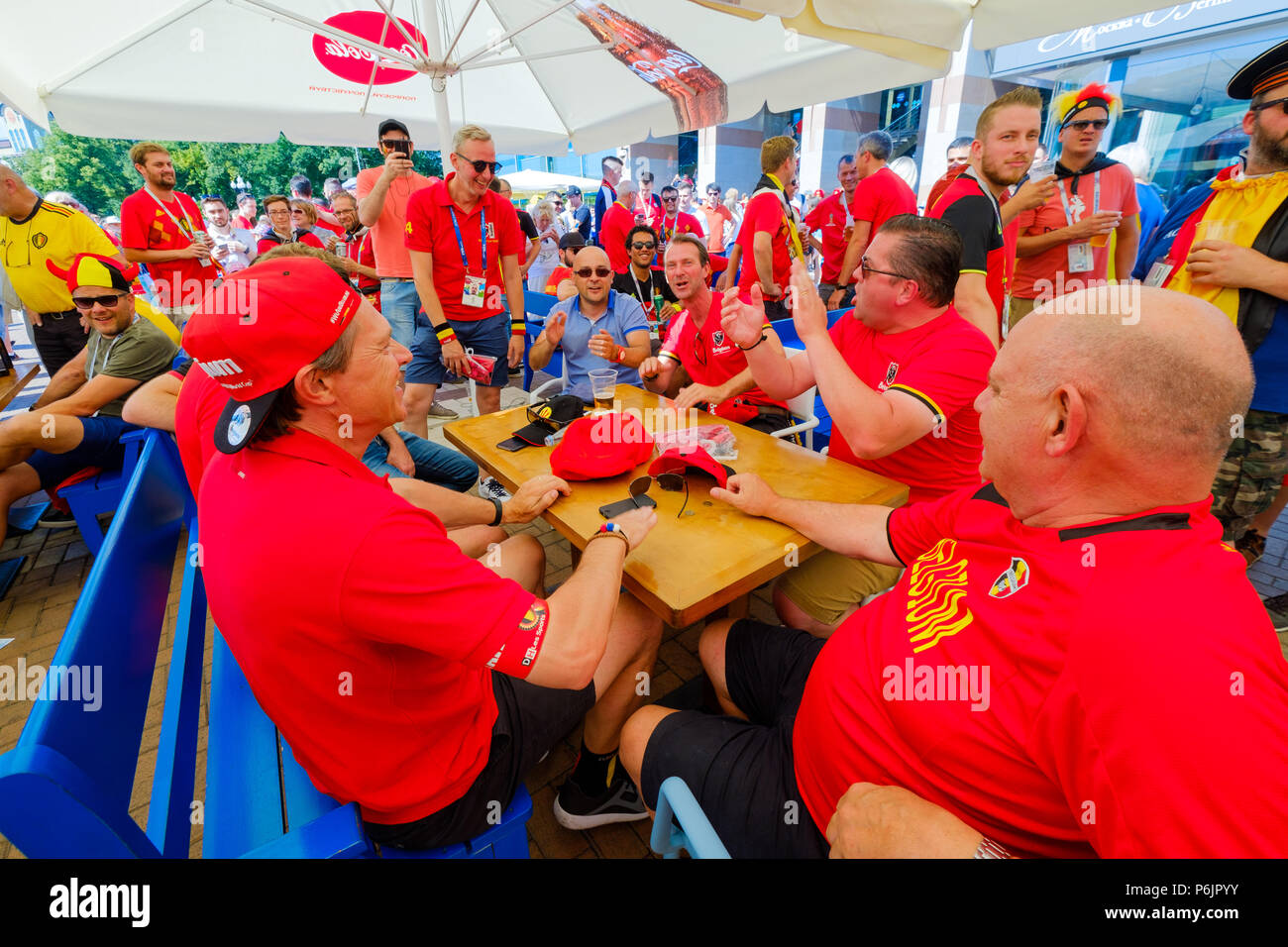 Football fans support teams on the street of the city on the day of the ...