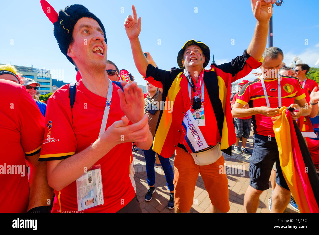 Football fans support teams on the street of the city on the day of the ...
