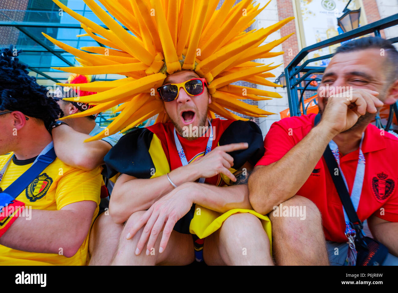 Football fans support teams on the street of the city on the day of the ...