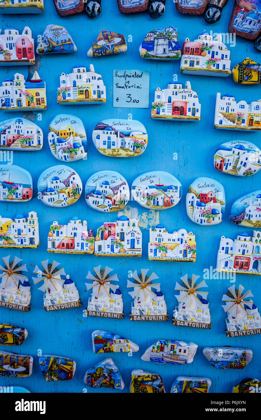 Santorini, Greece May 5, 2014 Typical greek ceramic souvenirs