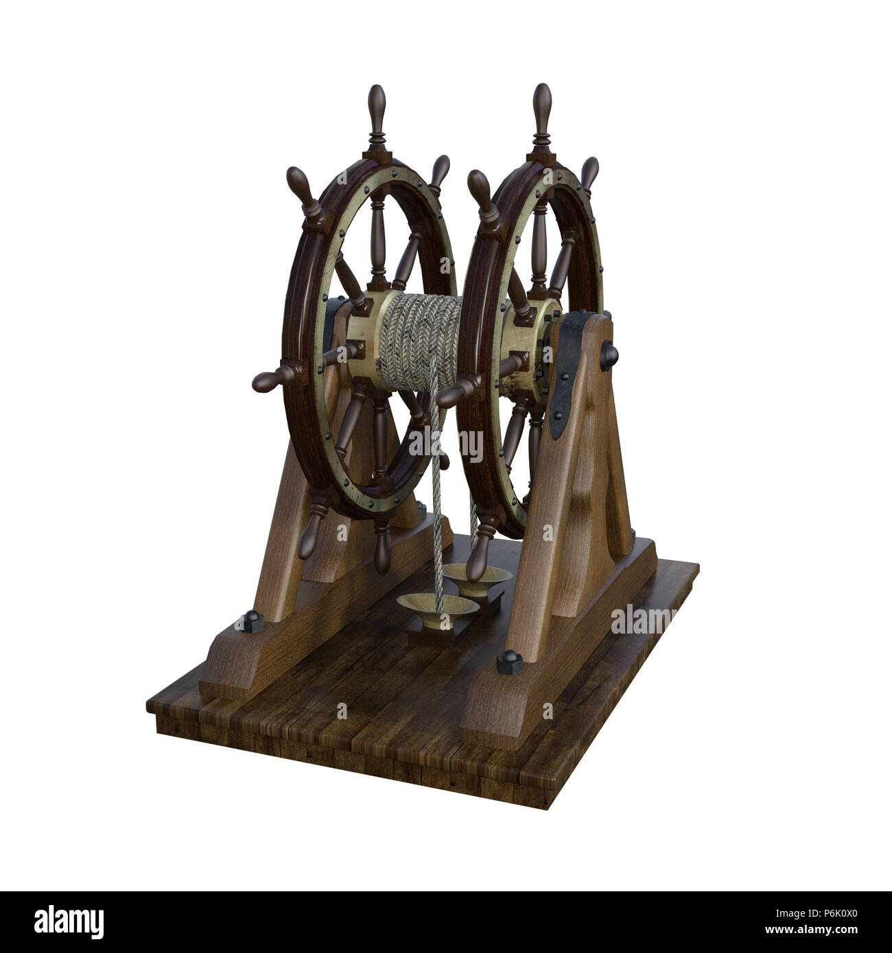3d Rendering Of Vintage Wooden Ship Steering Wheel Wall Clock On A