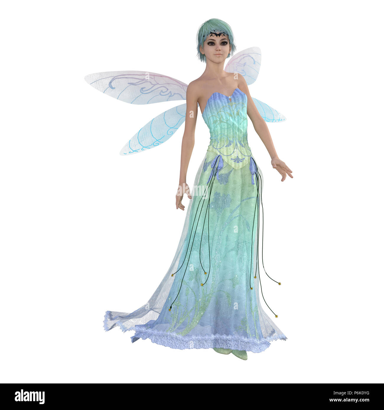 Beautiful Fairy in a long dress and wings isolated on white, 3d ...