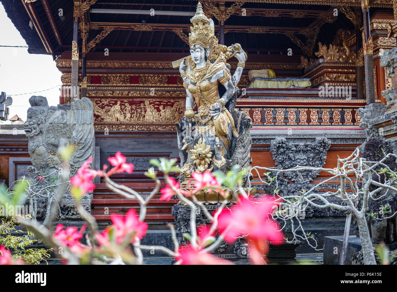 Statue of Dewi Saraswati, Temple Pura Taman Kemuda Saraswati, Balinese Hindu temple in Ubud, Bali, Indonesia Stock Photo