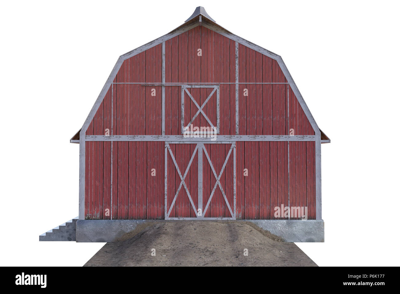 Old red wooden barn isolated on white, 3d render Stock Photo - Alamy