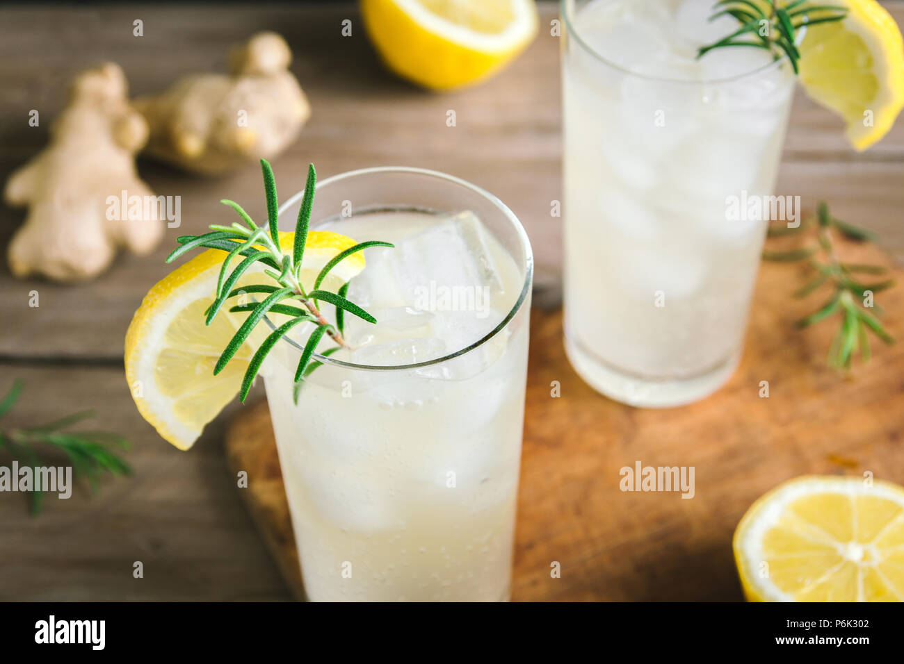 Ginger Ale or Kombucha in Glasses Homemade lemon and ginger organic