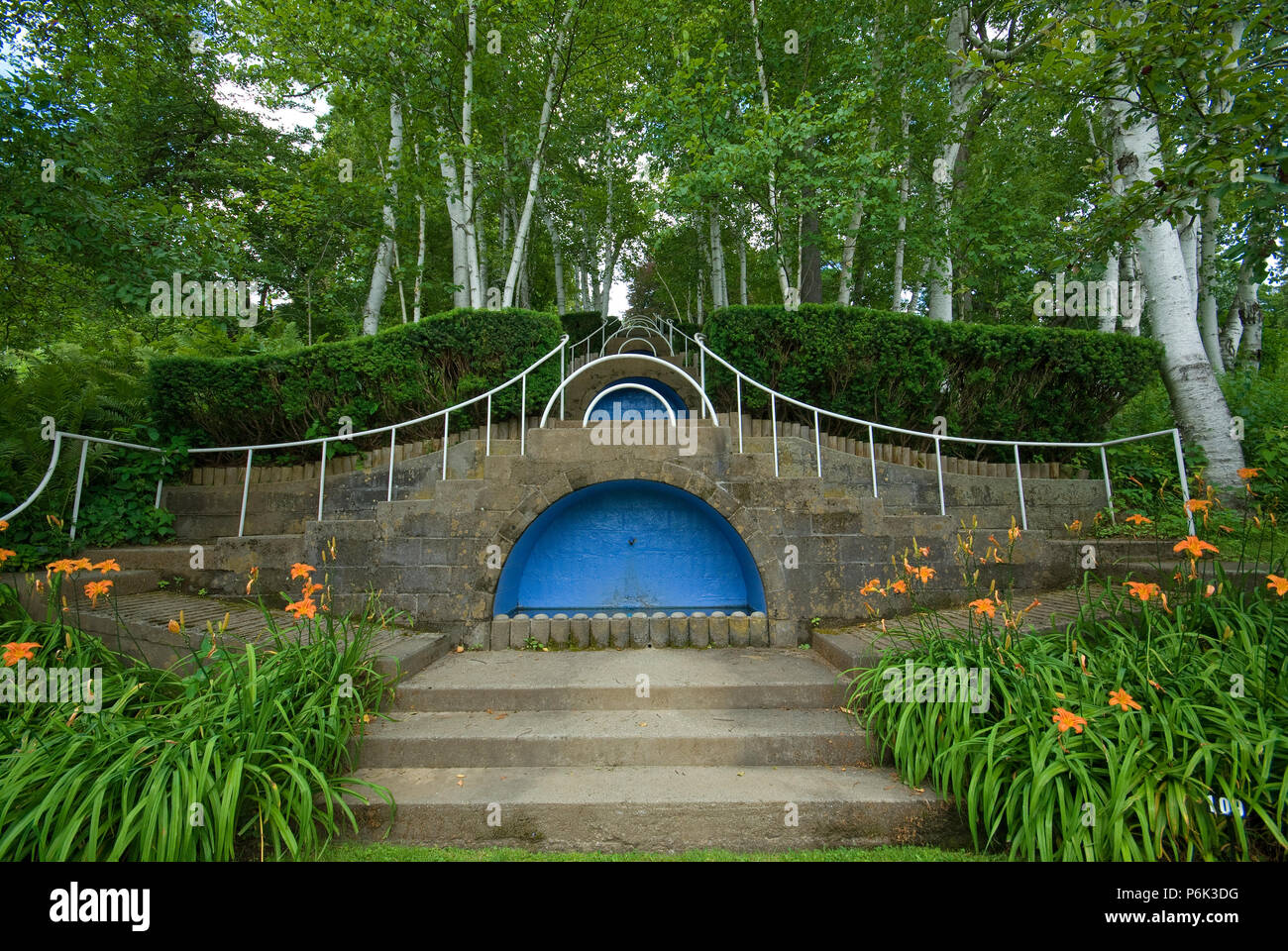 The Blue Steps (by landscape architect Fletcher Steele) at Naumkeag Country House and Gardens, Stockbridge, Berkshire County, Massachusetts, USA Stock Photo