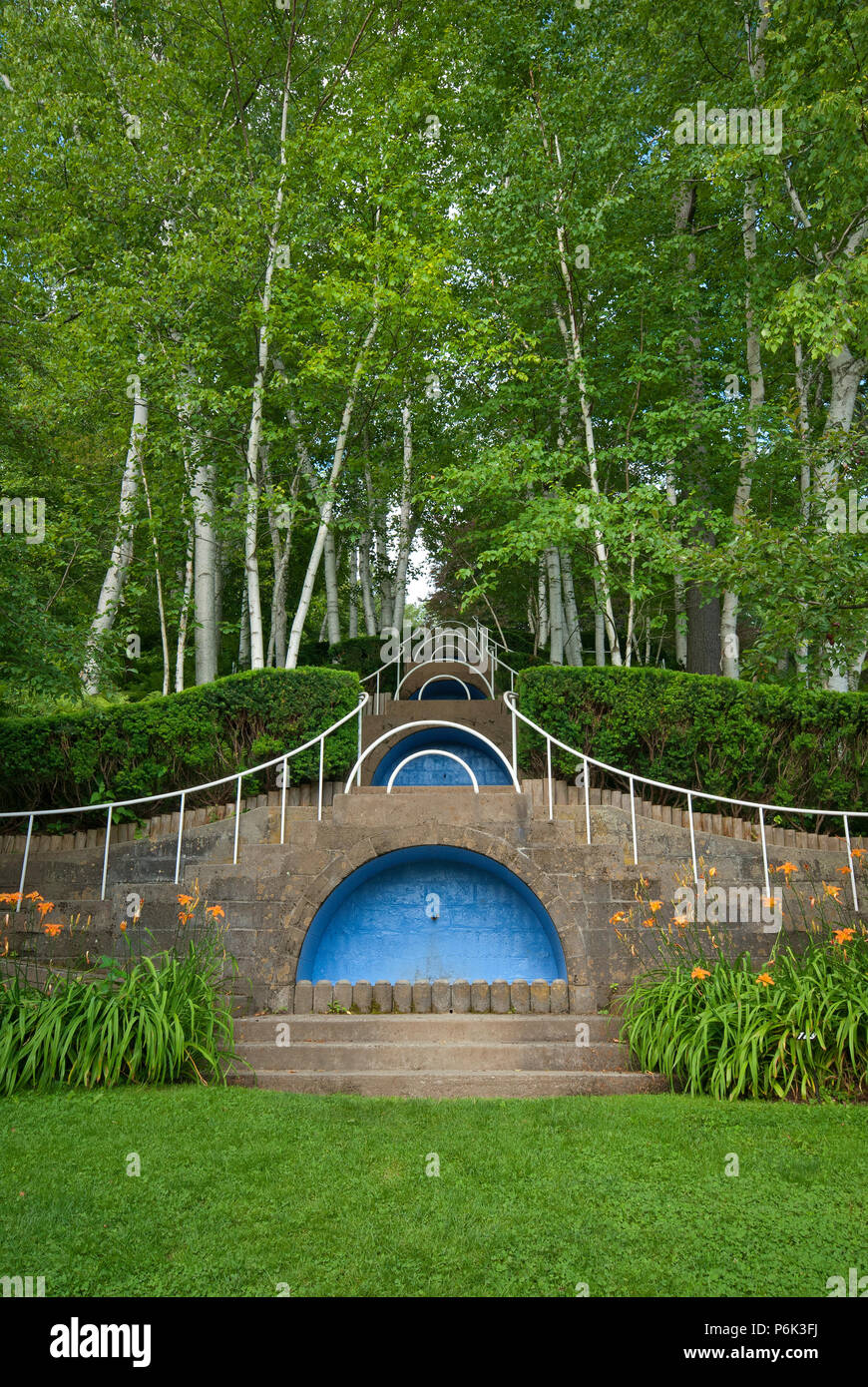 The Blue Steps (by landscape architect Fletcher Steele) at Naumkeag Country House and Gardens, Stockbridge, Berkshire County, Massachusetts, USA Stock Photo
