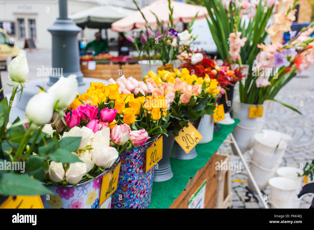 Tubs of fresh colorful cut flowers on sale in a street market Stock Photo Alamy